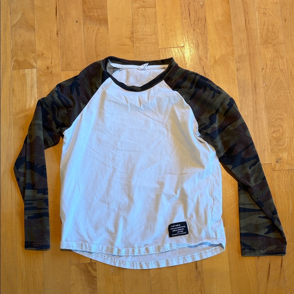 SHEIN White and Camo Long Sleeve Raglan Tee